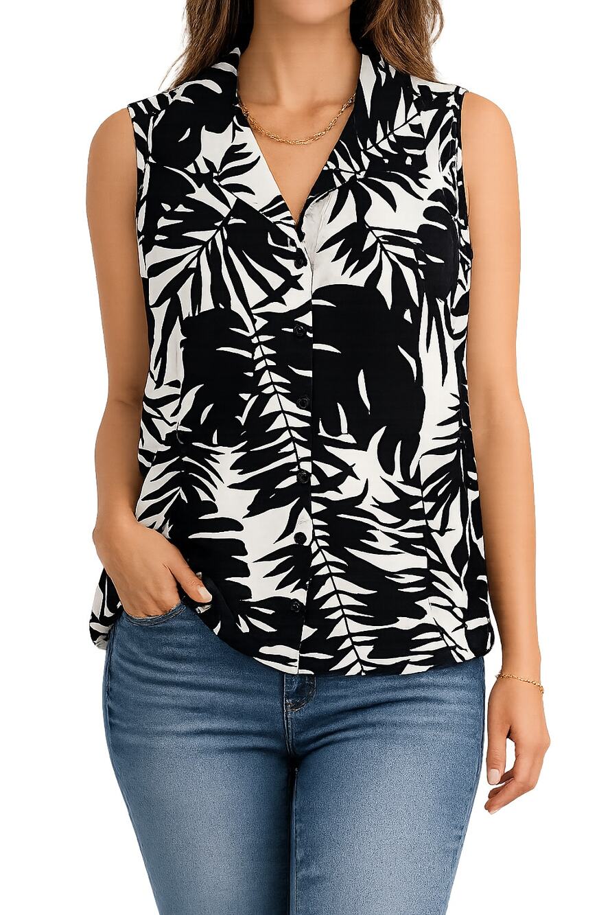 Talbots Cotton blend Woman 14W sleeveless palm leaf coastal cottage beach cruise